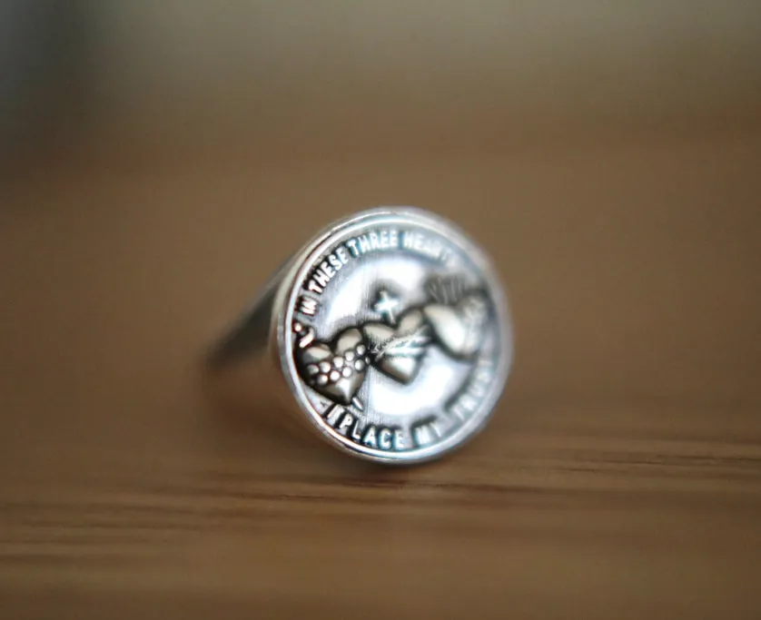 Holy Family Hearts Signet Ring