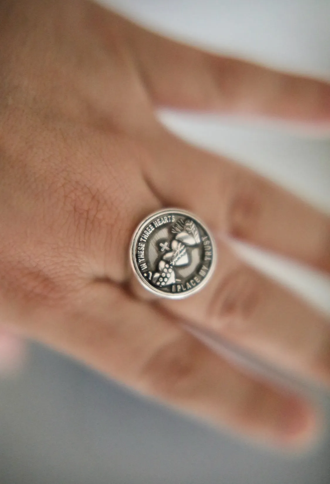 Holy Family Hearts Signet Ring