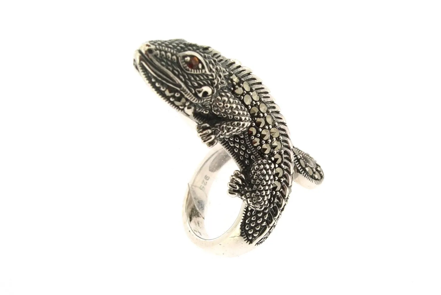 Iguana Lizard Ring Silver Marcasite