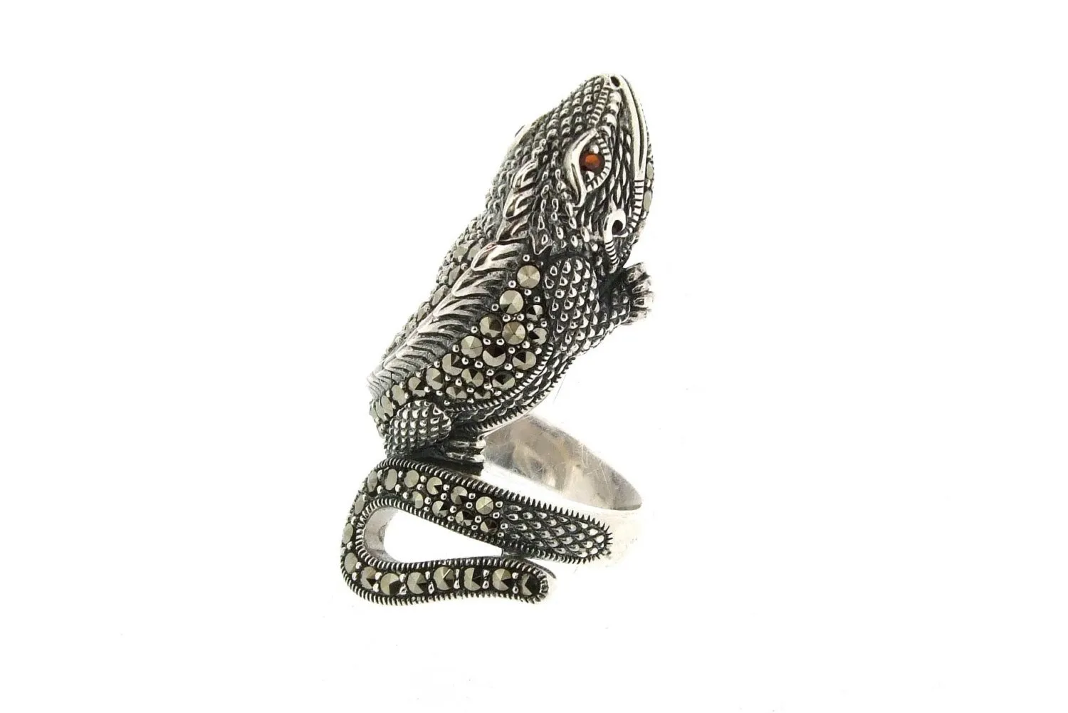 Iguana Lizard Ring Silver Marcasite