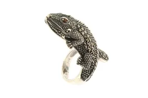 Iguana Lizard Ring Silver Marcasite