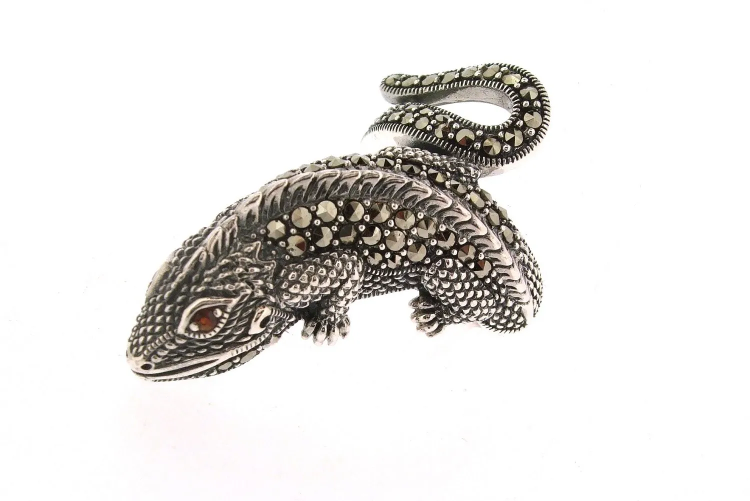 Iguana Lizard Ring Silver Marcasite