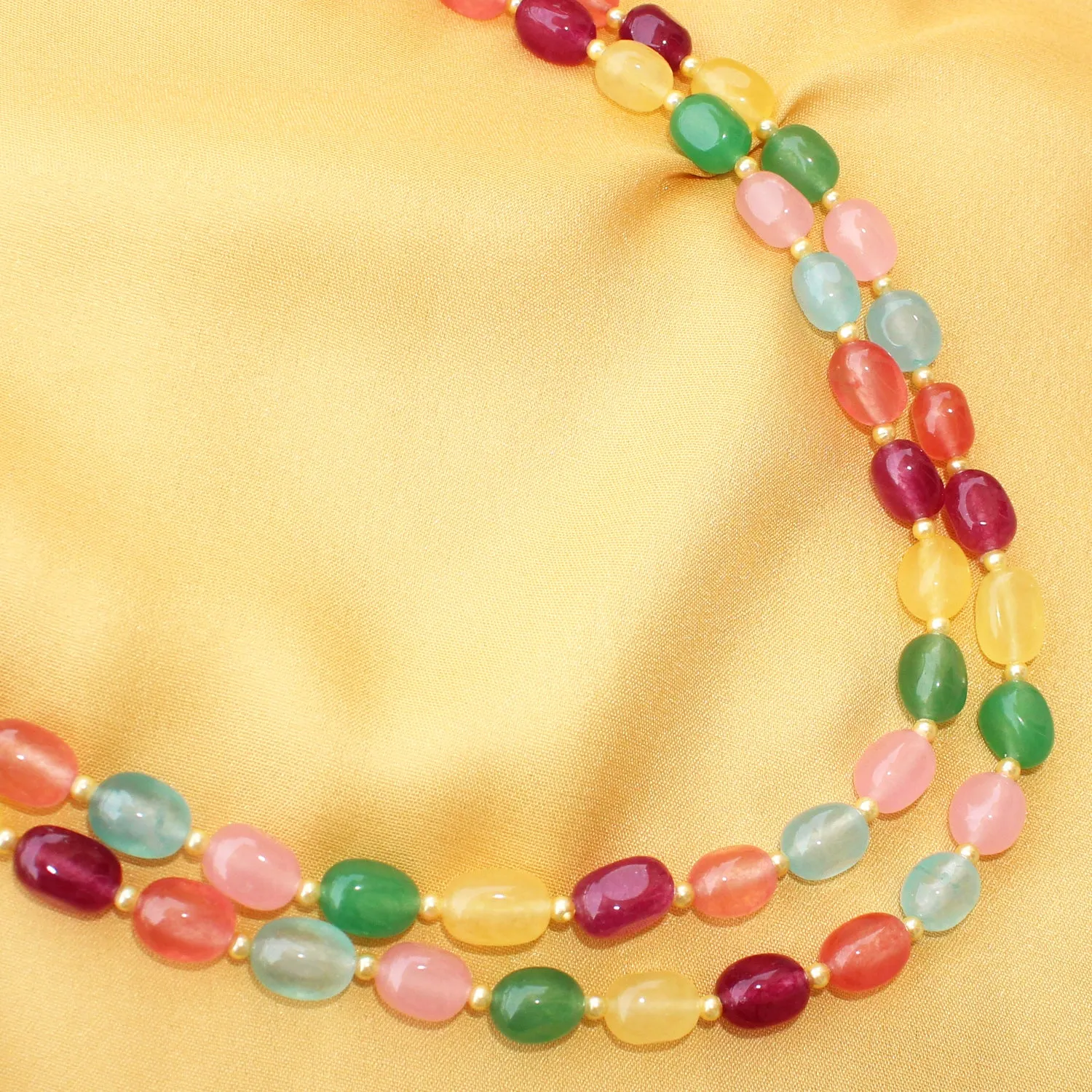 Imeora Multicolor Quartz Double Line Necklace With Earrings