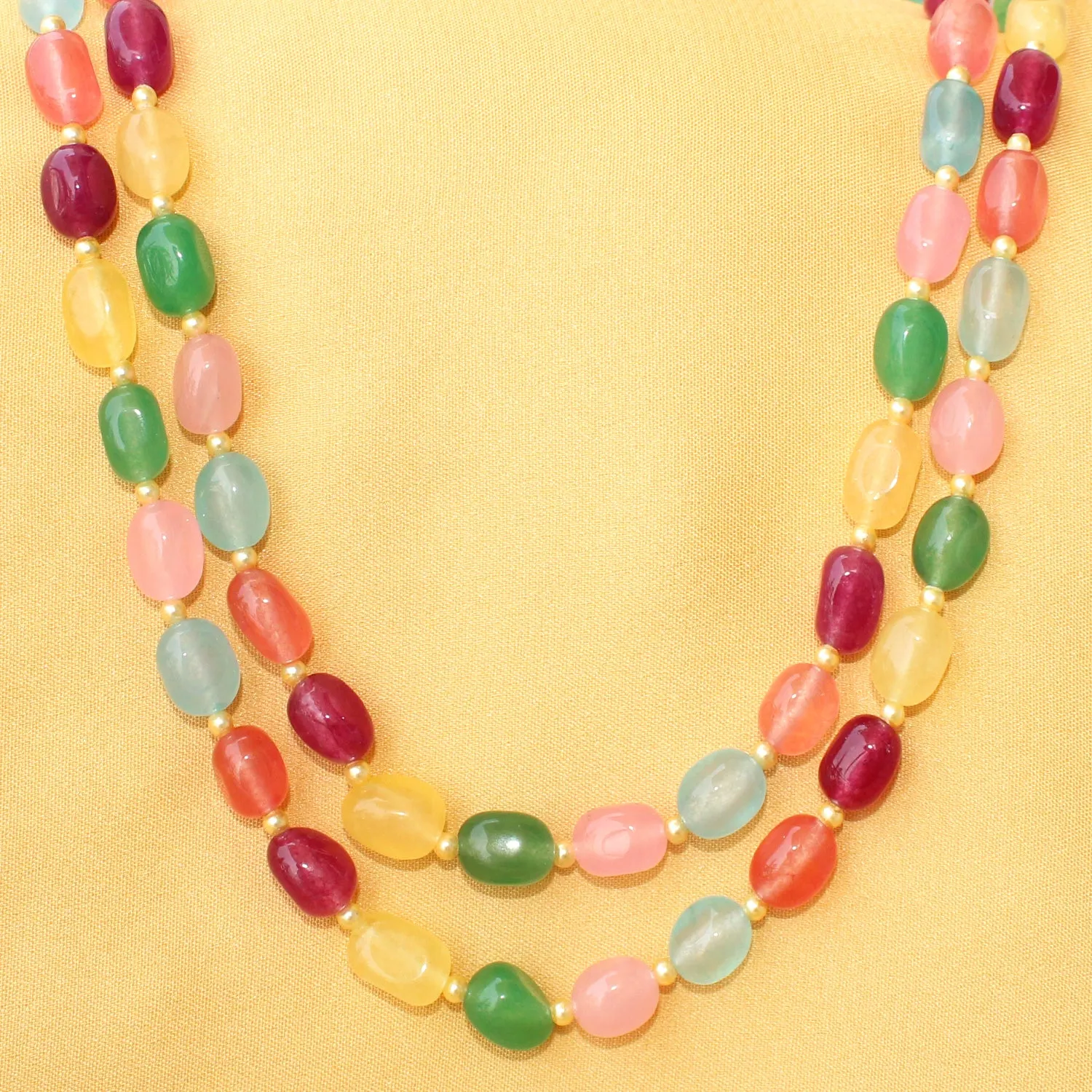 Imeora Multicolor Quartz Double Line Necklace With Earrings
