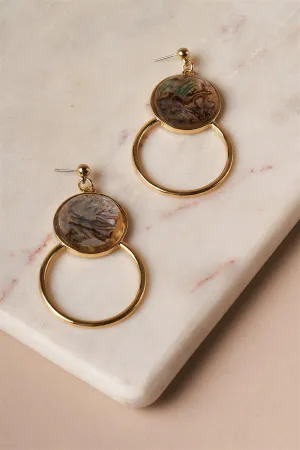 Iridescently Marbled Opal And Gold Dangle Earrings /1 Pair