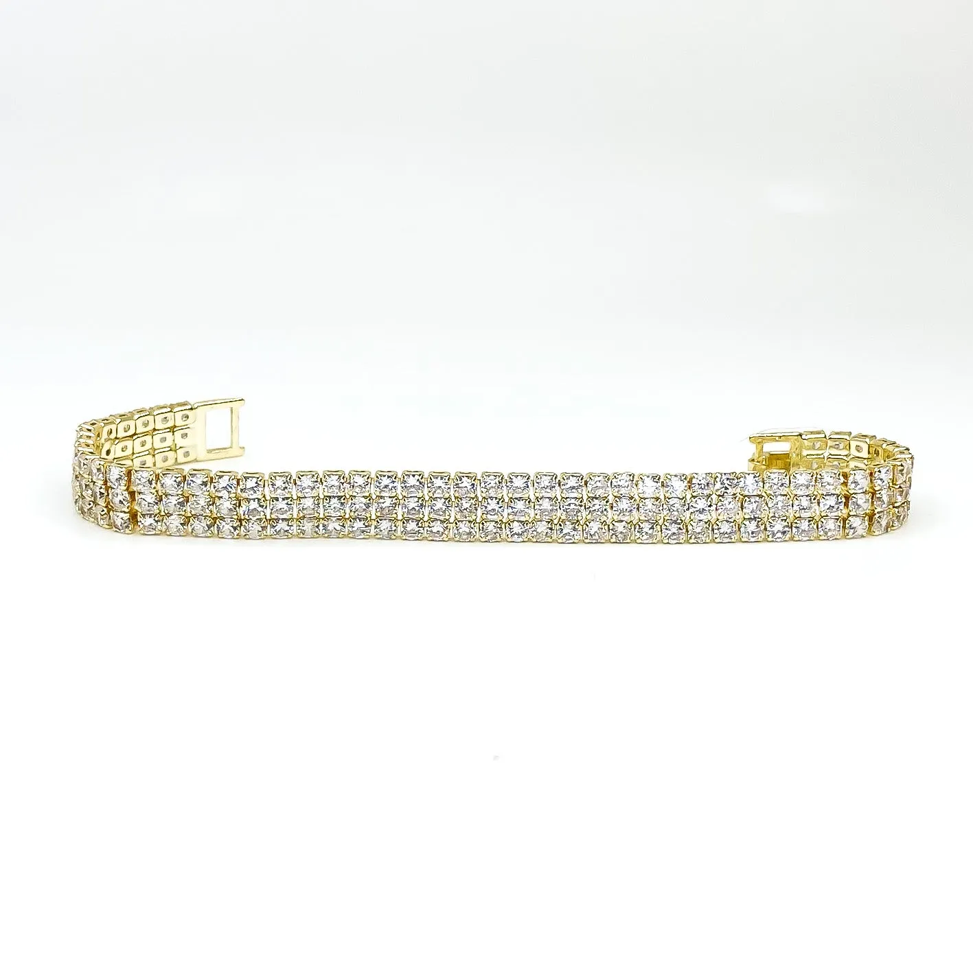 Kim 3 Row Round CZ Gold Tennis Bracelet | 20ct
