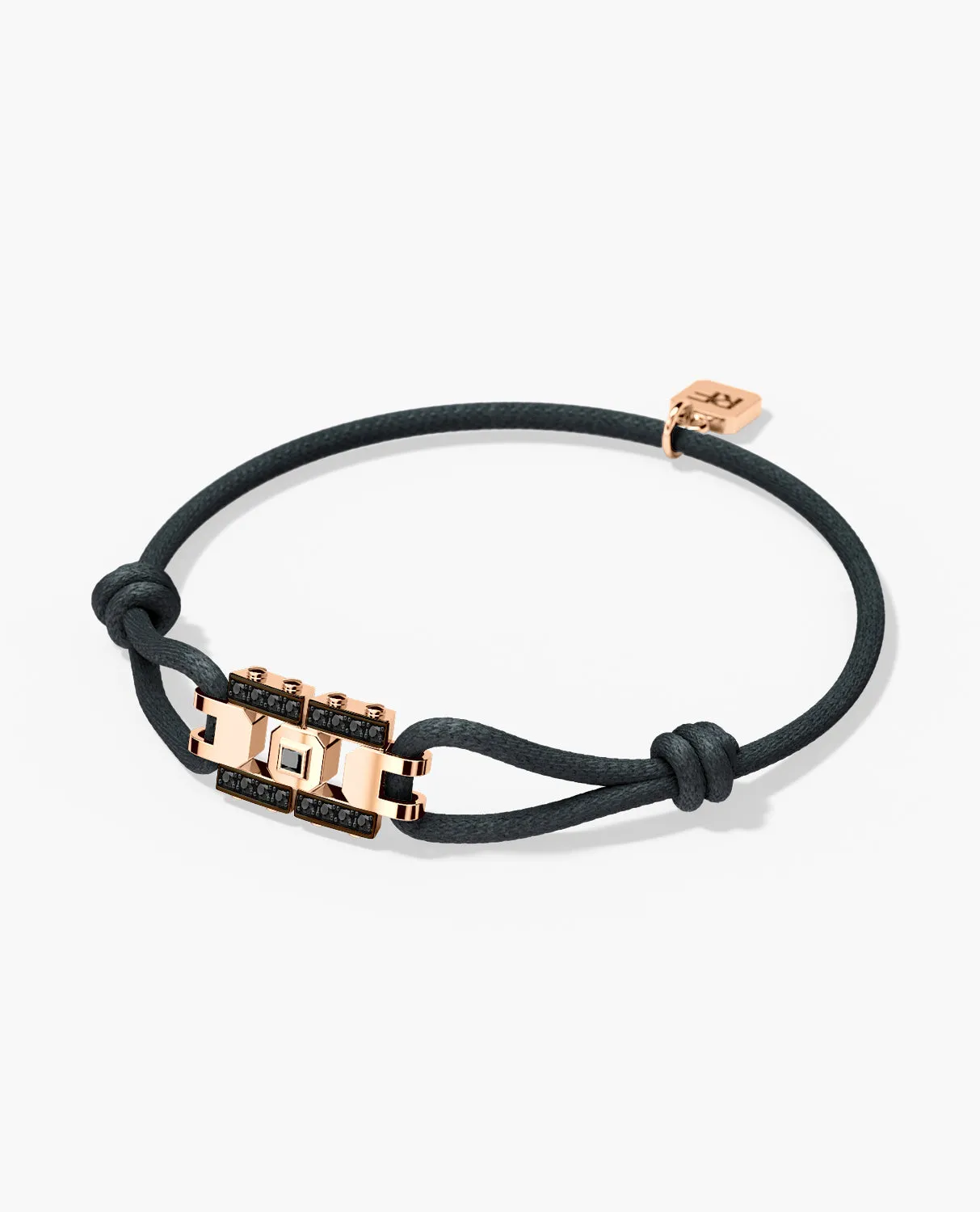 LA PAZ Cord Bracelet with Gold Charm & 0.20ct Black Diamonds