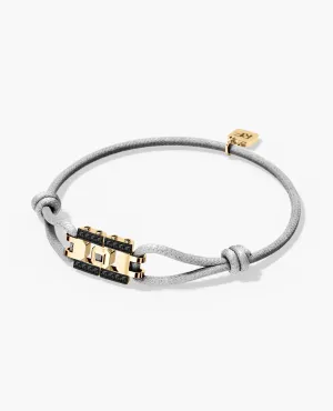 LA PAZ Cord Bracelet with Gold Charm & 0.20ct Black Diamonds