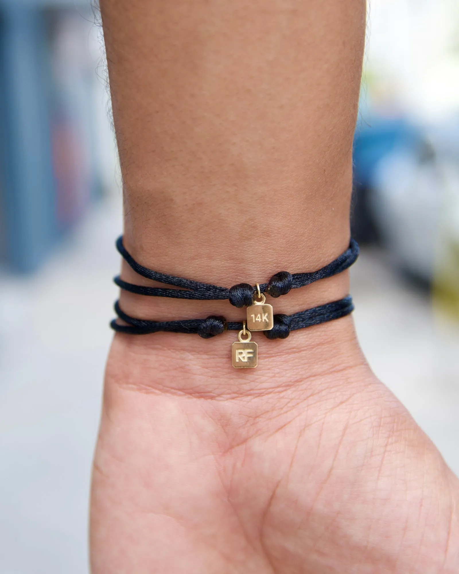 LA PAZ Cord Bracelet with Gold Charm & 0.20ct Black Diamonds