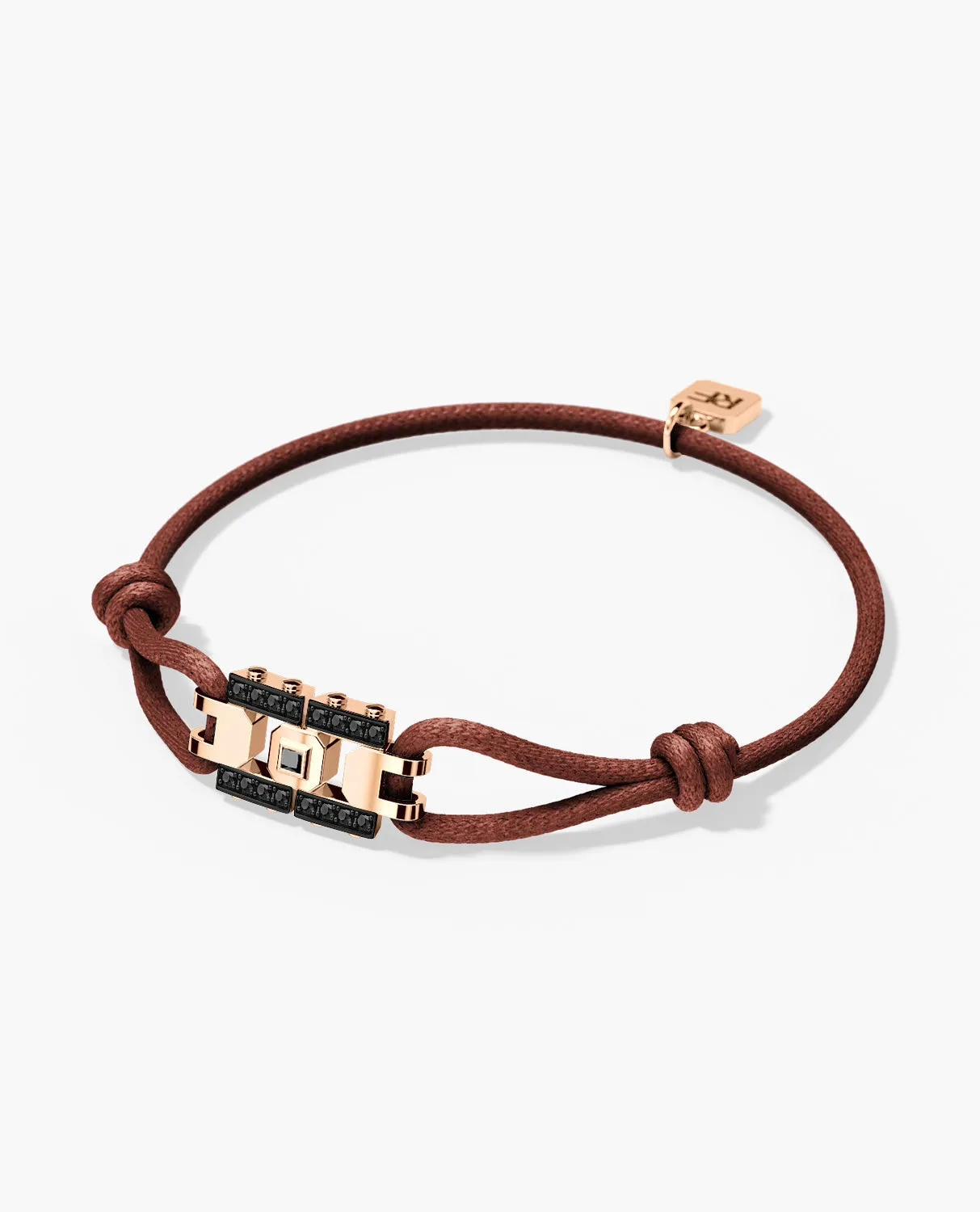 LA PAZ Cord Bracelet with Gold Charm & 0.20ct Black Diamonds
