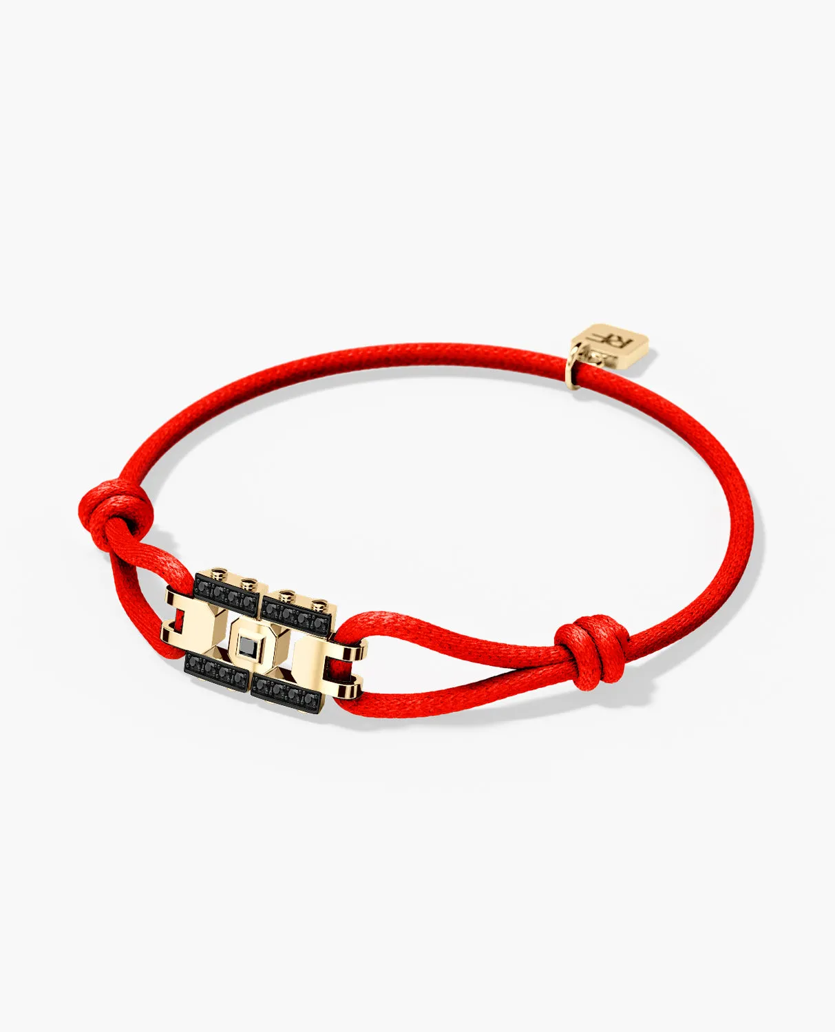 LA PAZ Cord Bracelet with Gold Charm & 0.20ct Black Diamonds