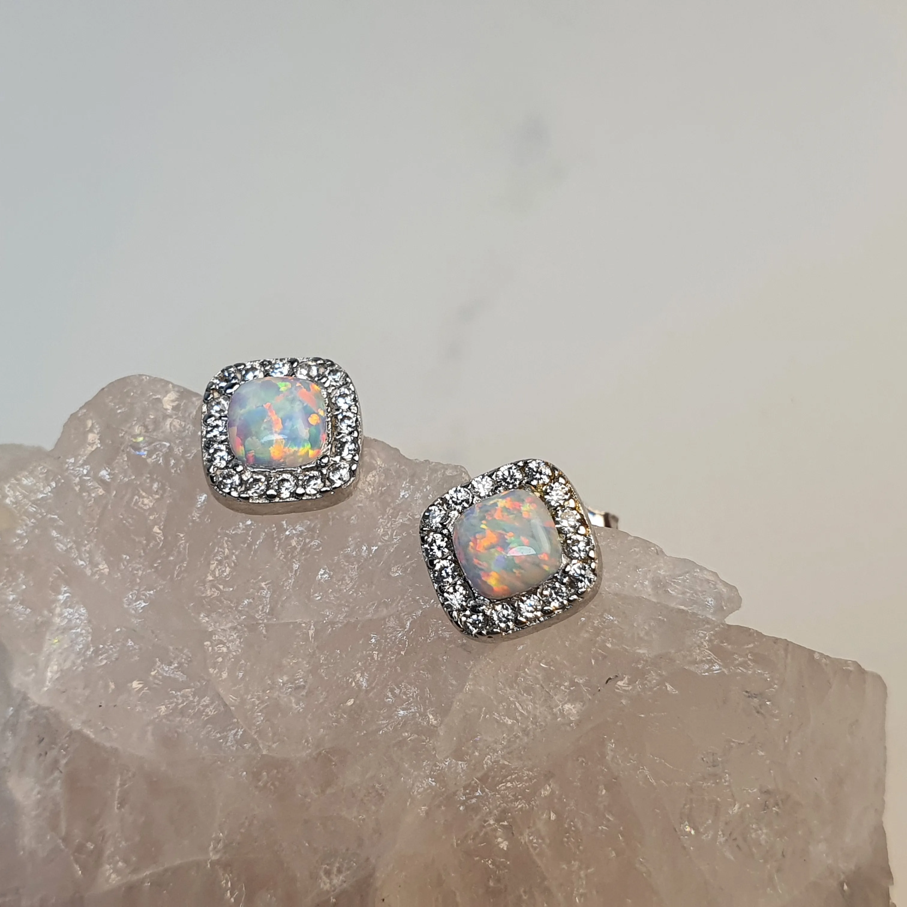 Lab Created Opal Stud Earrings, Sterling Silver