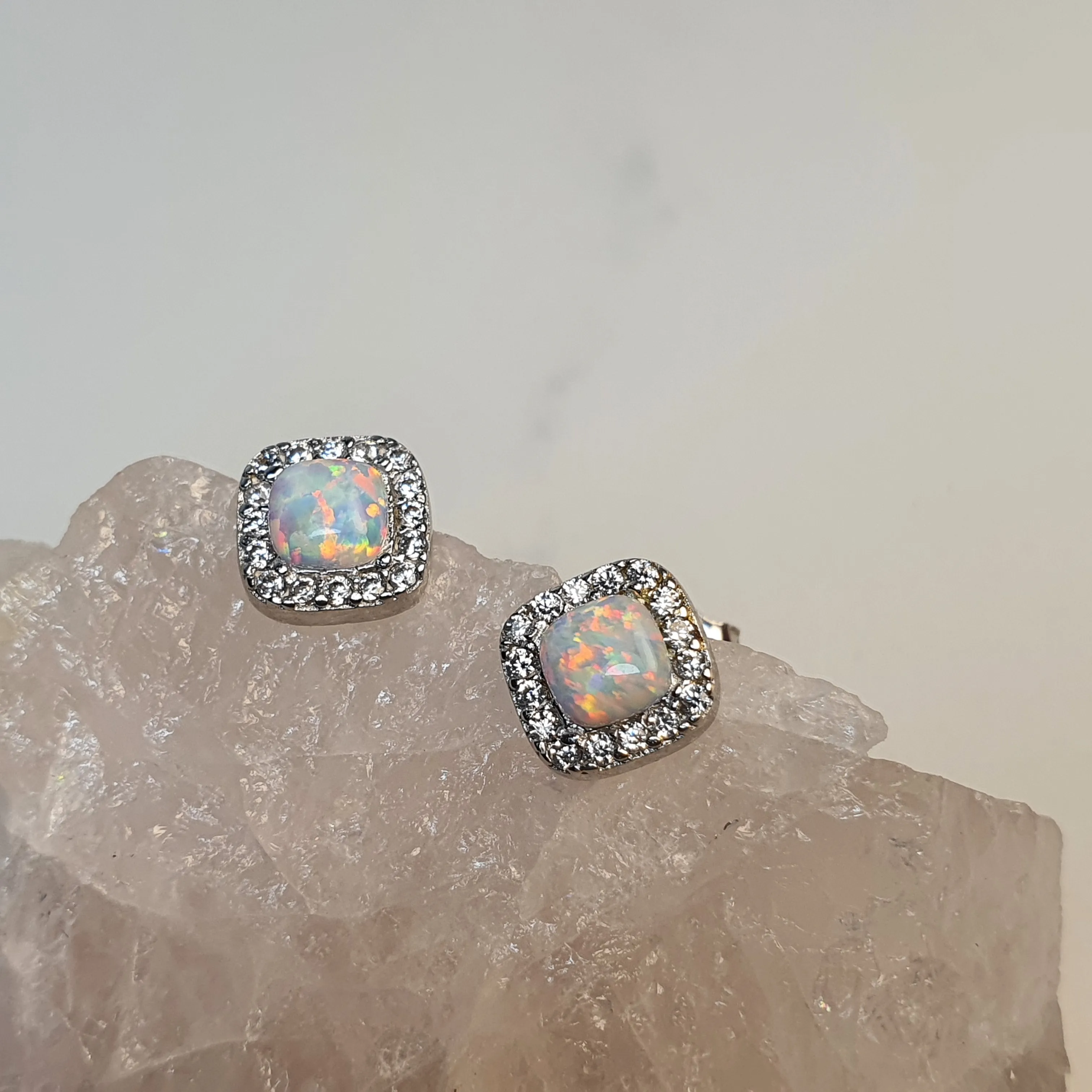Lab Created Opal Stud Earrings, Sterling Silver