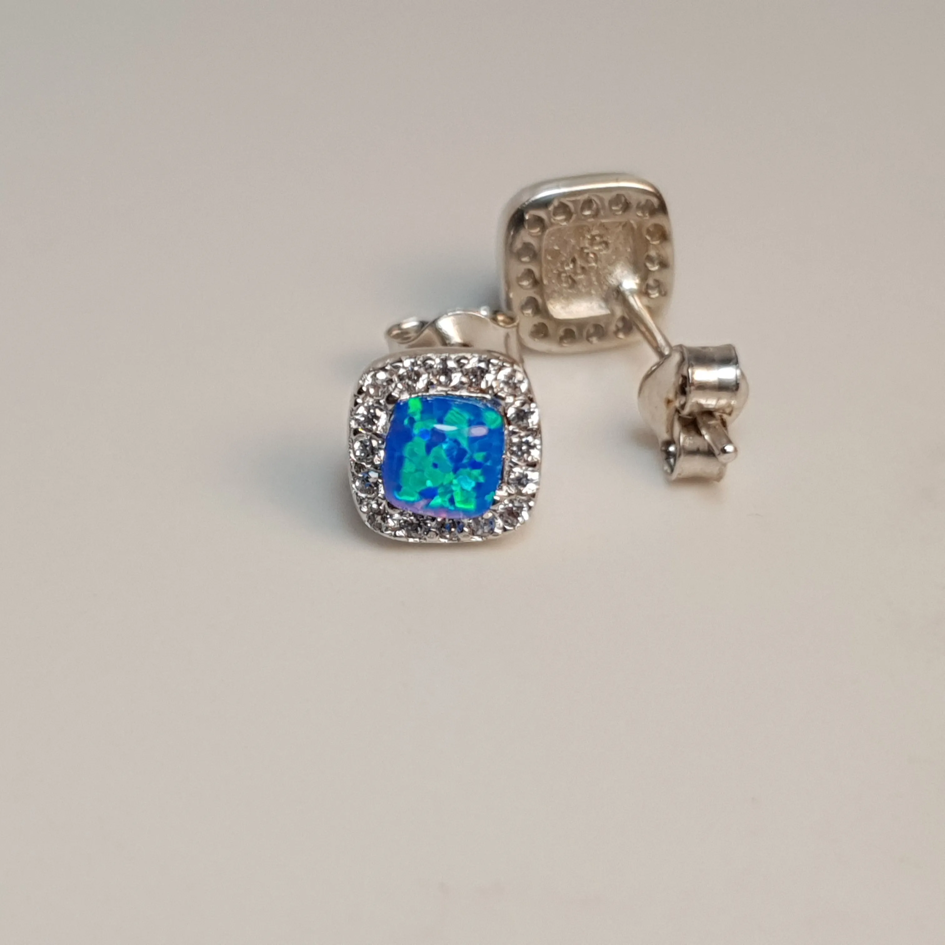 Lab Created Opal Stud Earrings, Sterling Silver