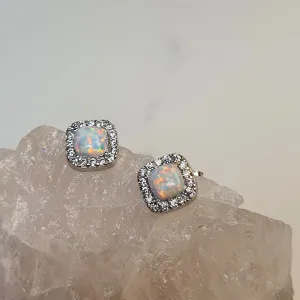 Lab Created Opal Stud Earrings, Sterling Silver
