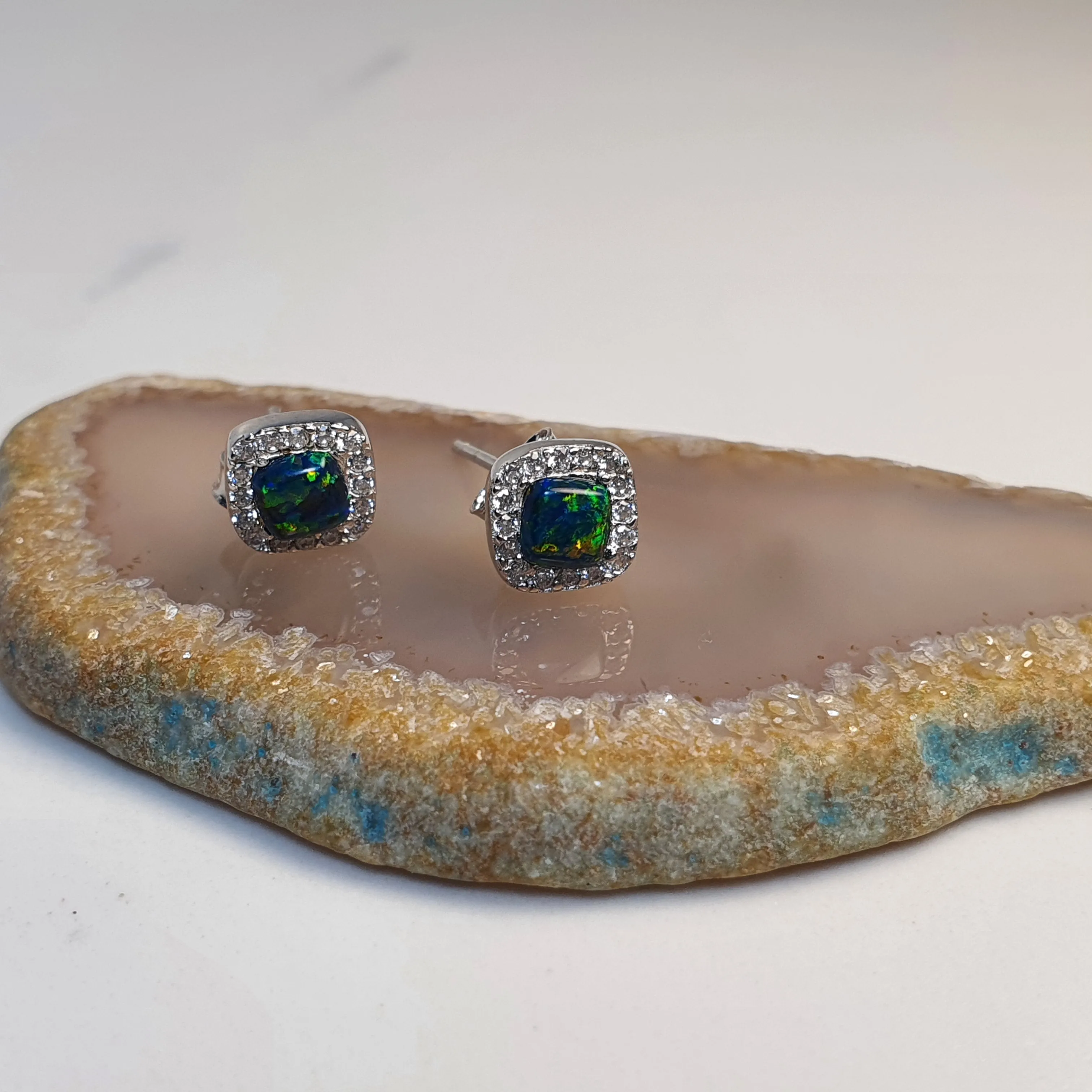 Lab Created Opal Stud Earrings, Sterling Silver