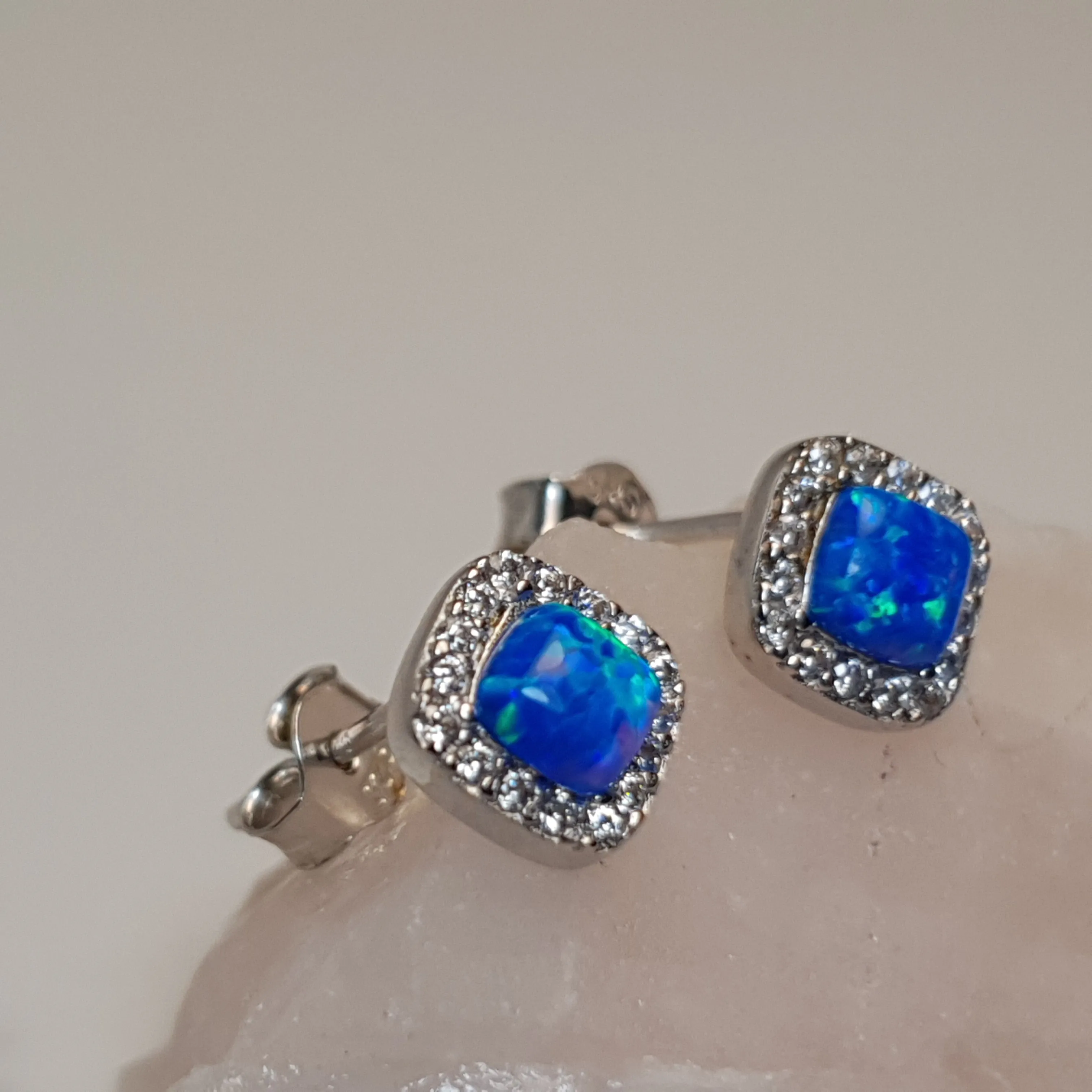 Lab Created Opal Stud Earrings, Sterling Silver