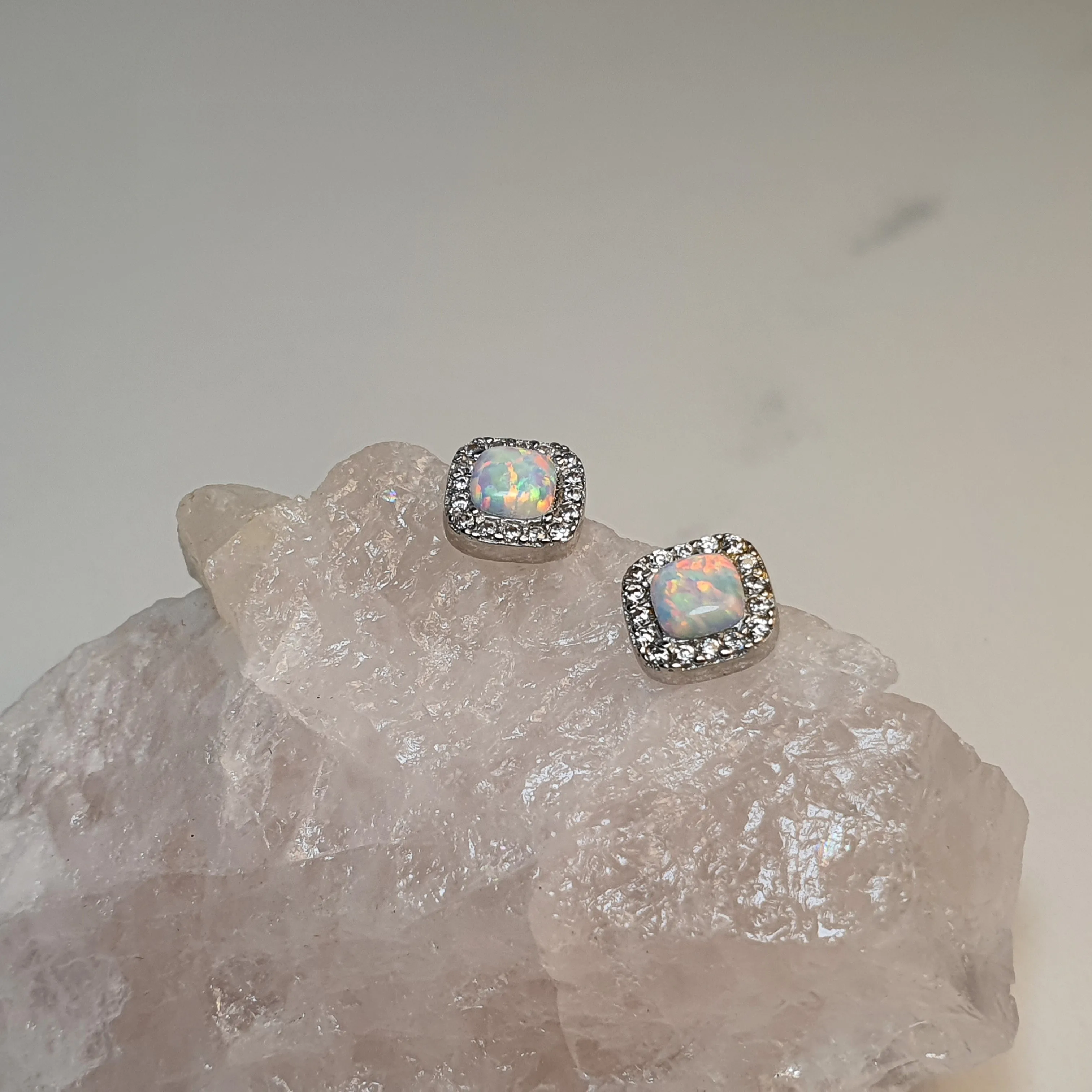 Lab Created Opal Stud Earrings, Sterling Silver