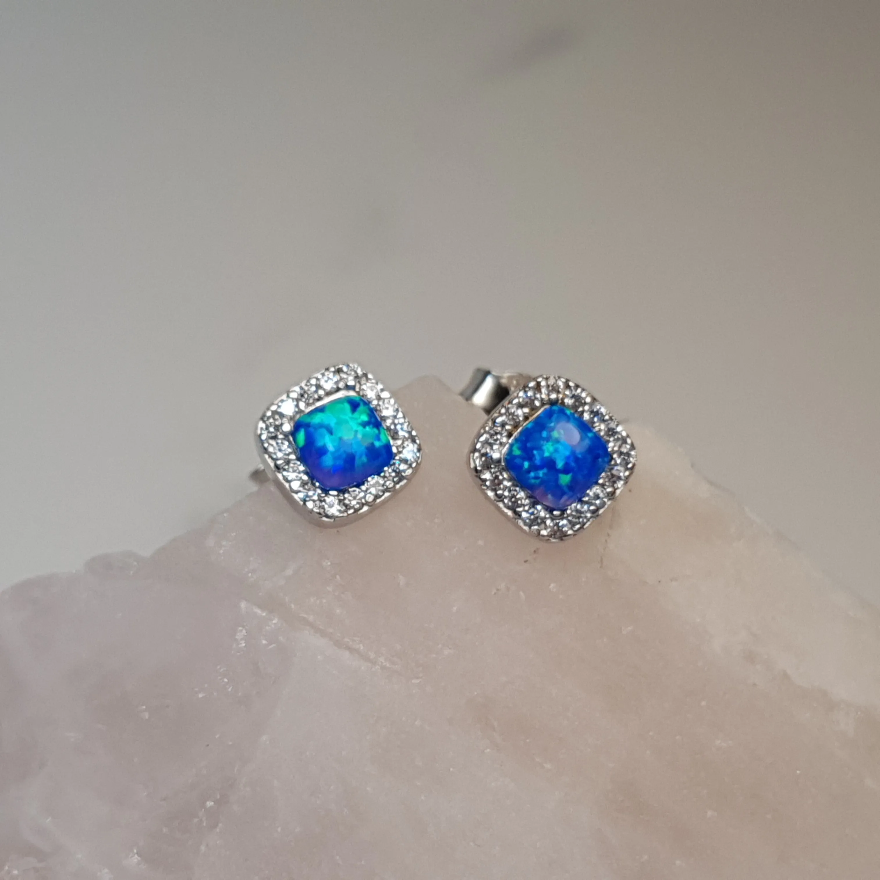 Lab Created Opal Stud Earrings, Sterling Silver
