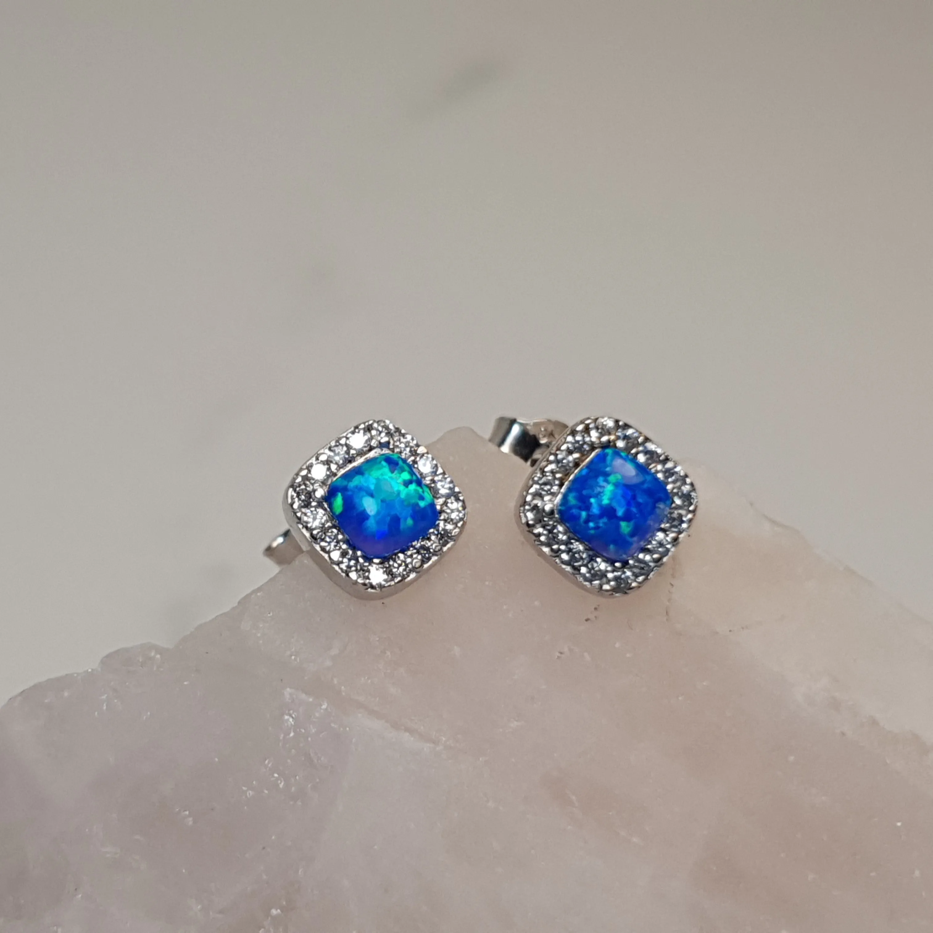 Lab Created Opal Stud Earrings, Sterling Silver