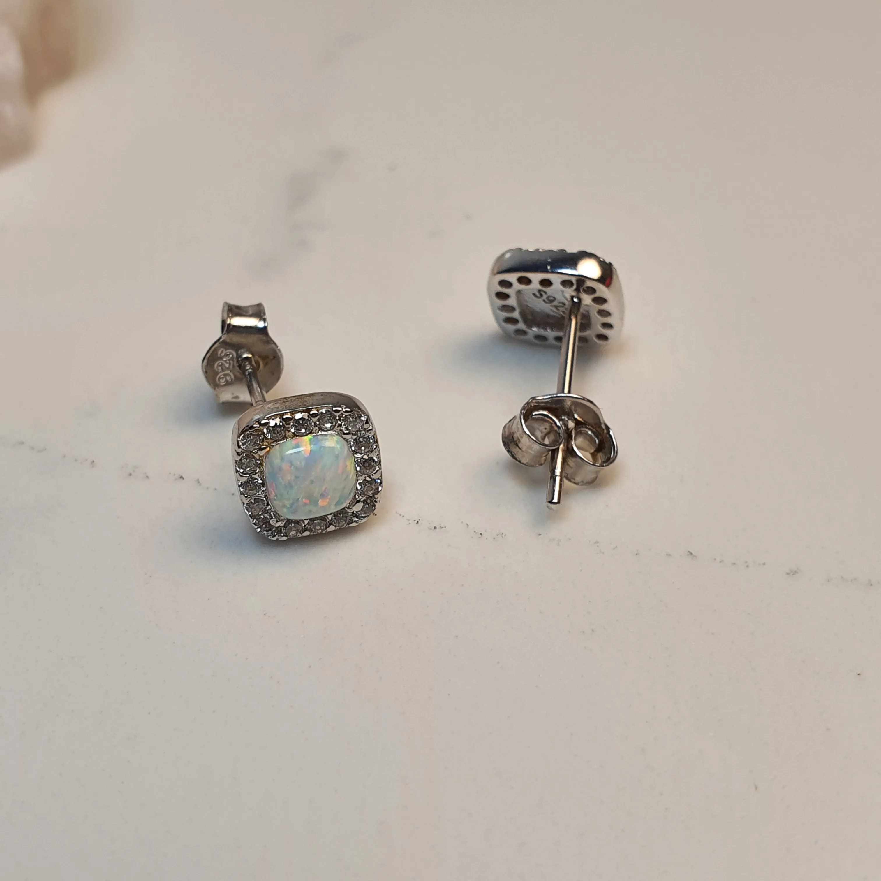 Lab Created Opal Stud Earrings, Sterling Silver