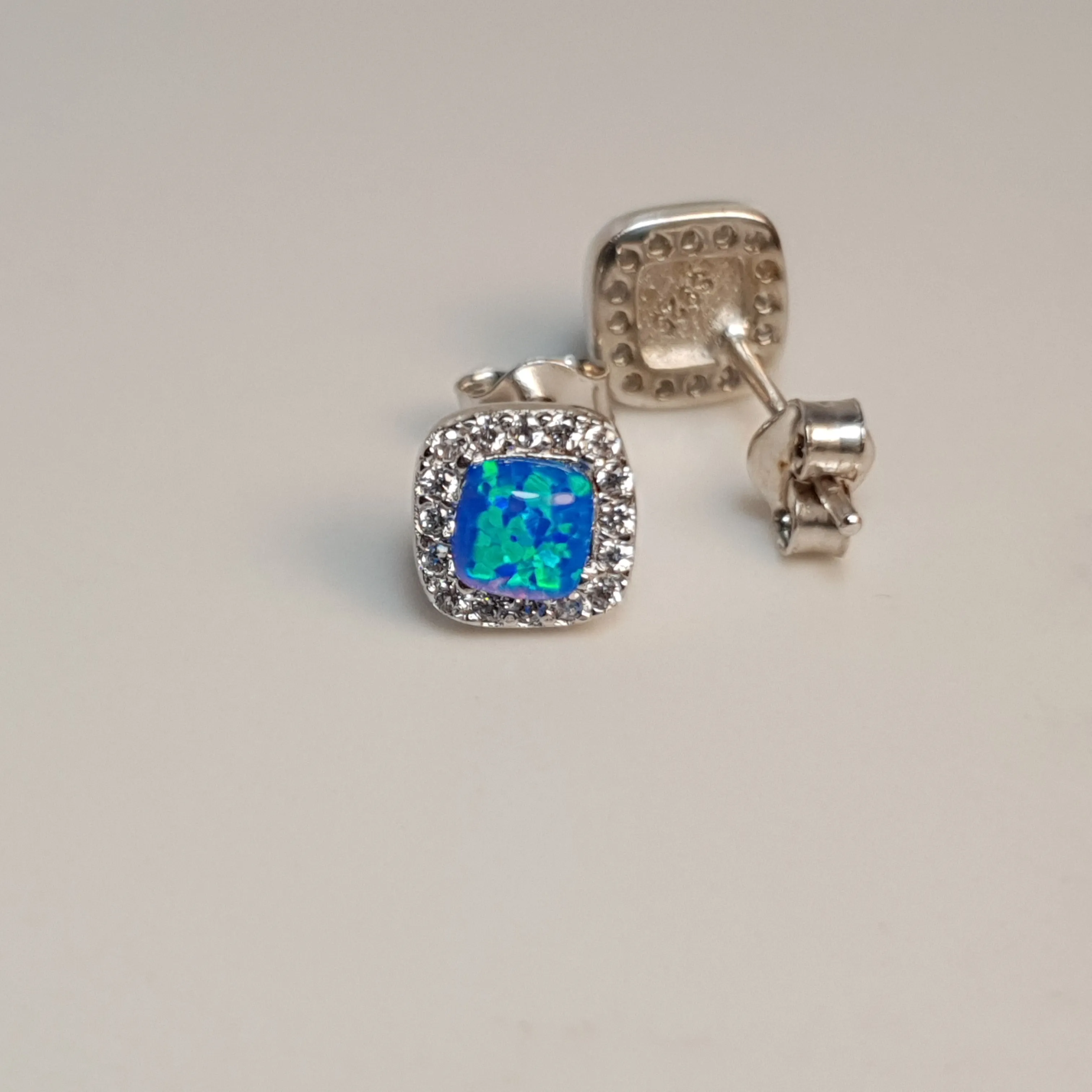 Lab Created Opal Stud Earrings, Sterling Silver