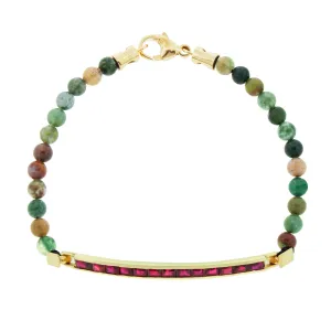 Large ID Bar with Ruby Baguettes on an Agate Beaded Bracelet