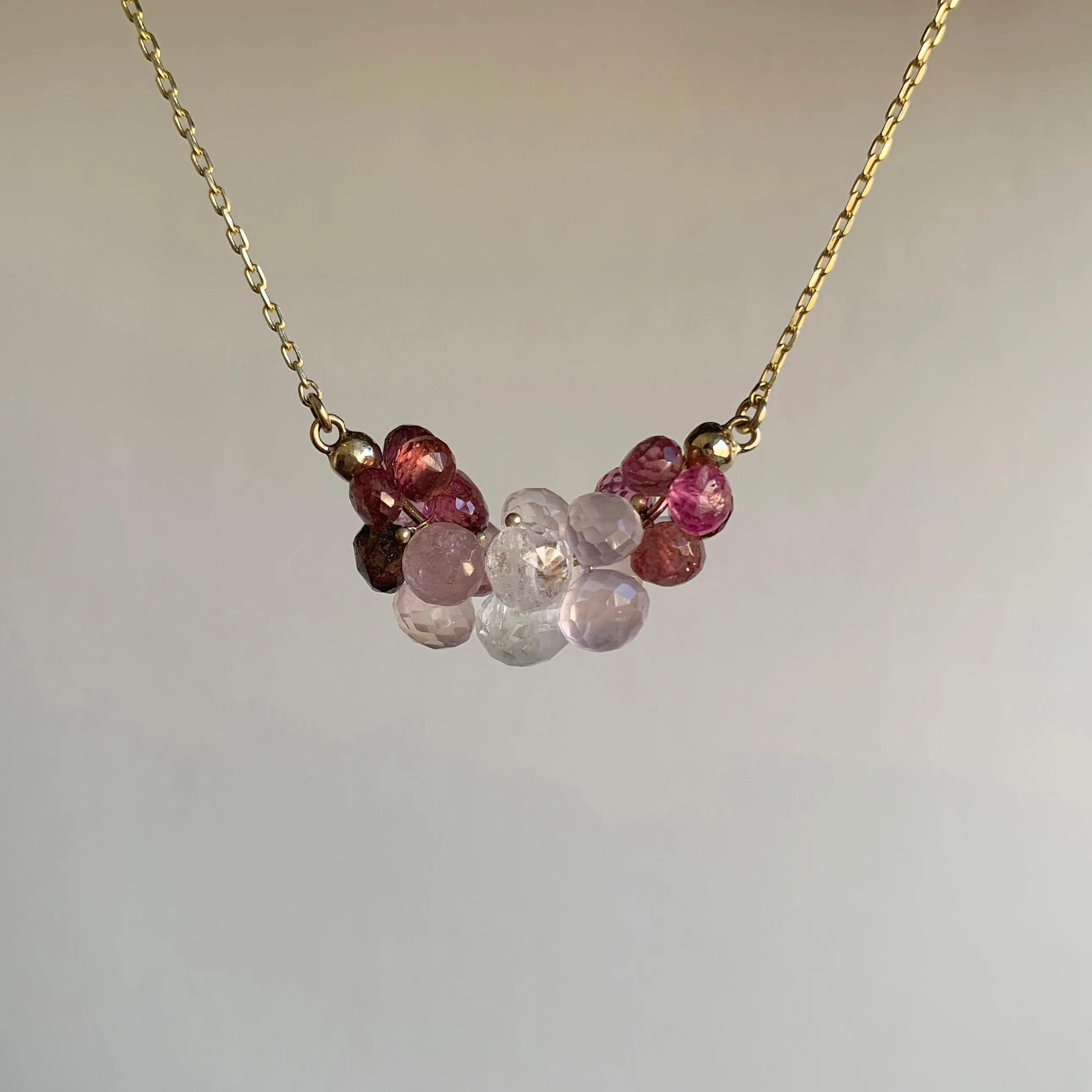 Large Pink Tourmaline & Rose Quartz Cloud Necklace