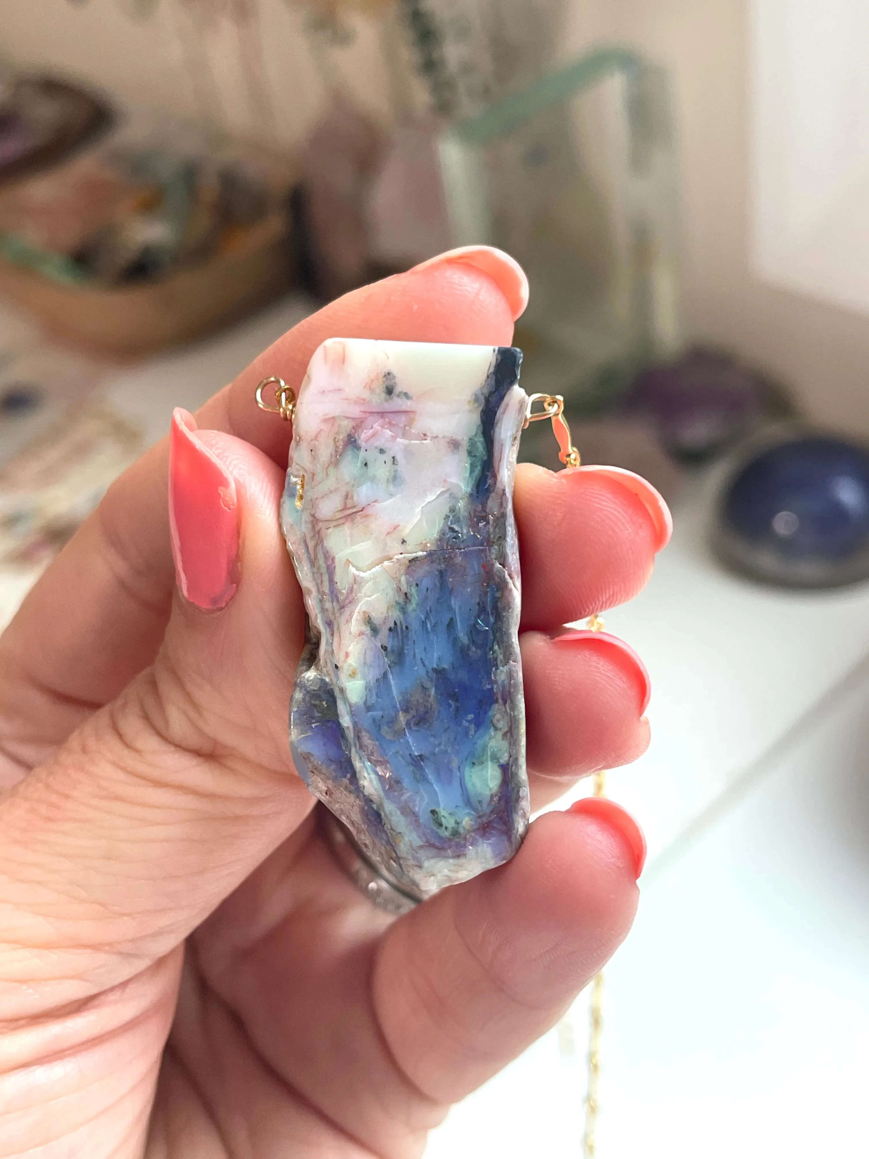 Large Raw Australian Opal Statement Necklace 14kt Gold Filled