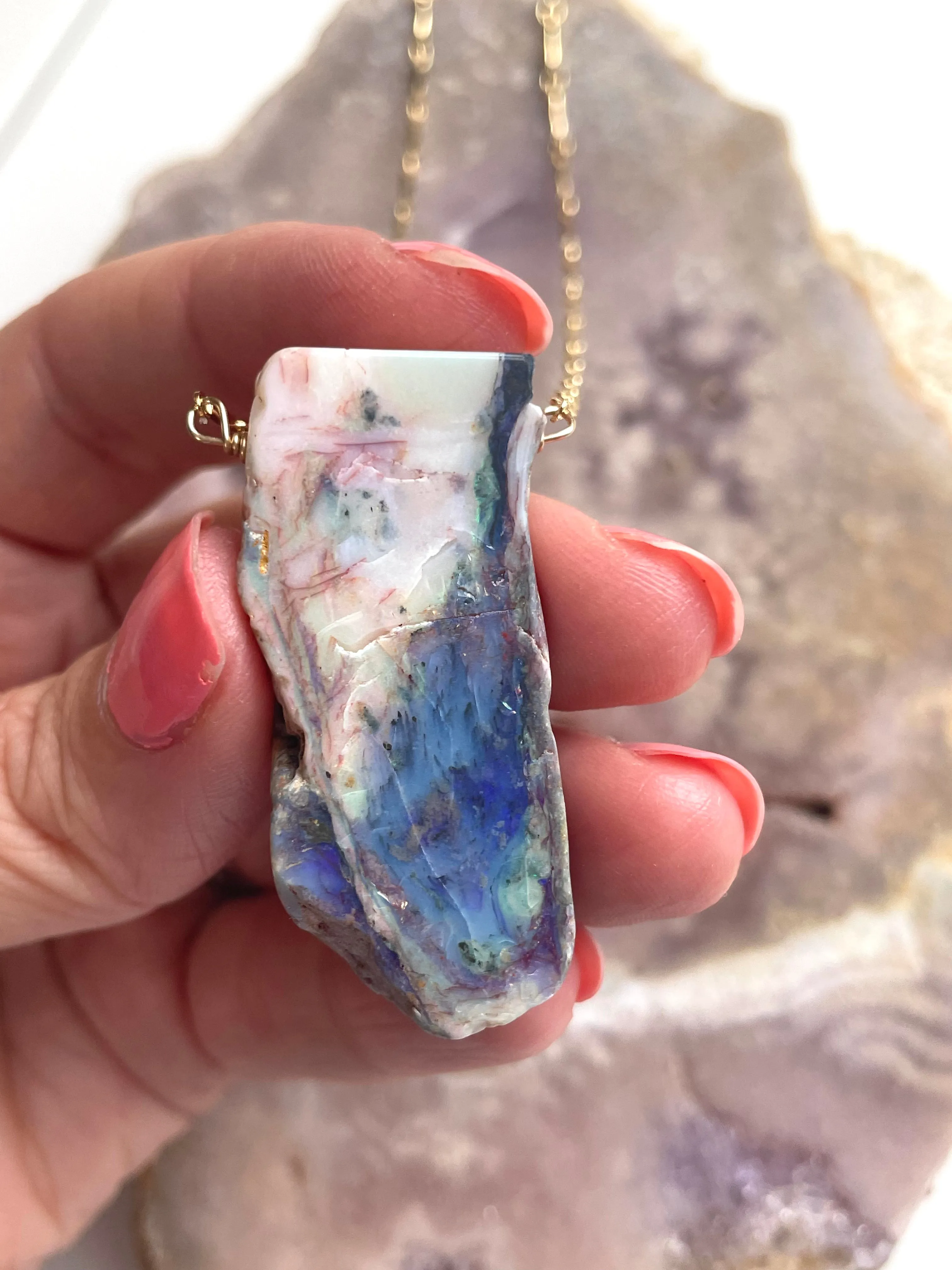 Large Raw Australian Opal Statement Necklace 14kt Gold Filled