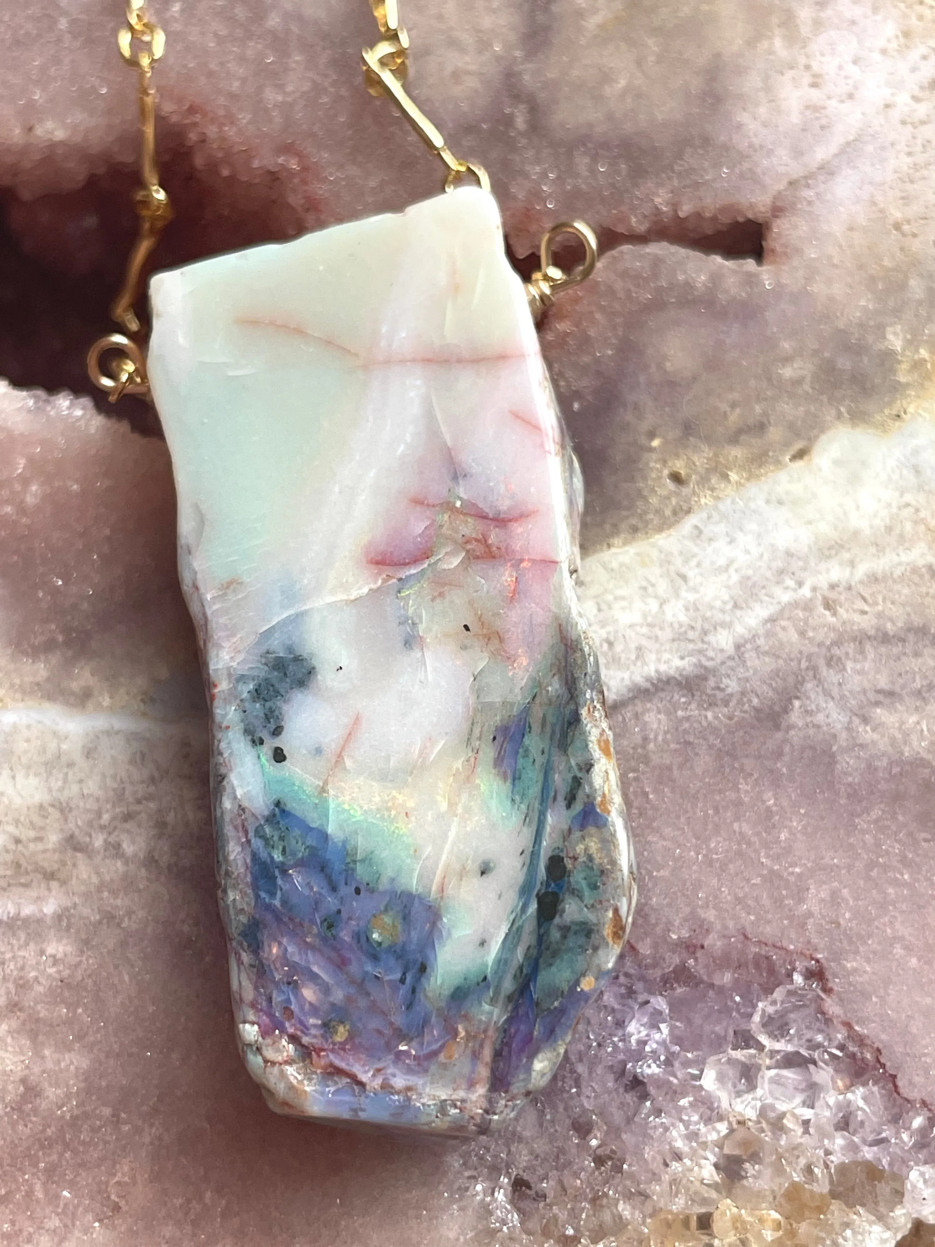 Large Raw Australian Opal Statement Necklace 14kt Gold Filled