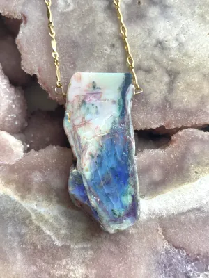 Large Raw Australian Opal Statement Necklace 14kt Gold Filled