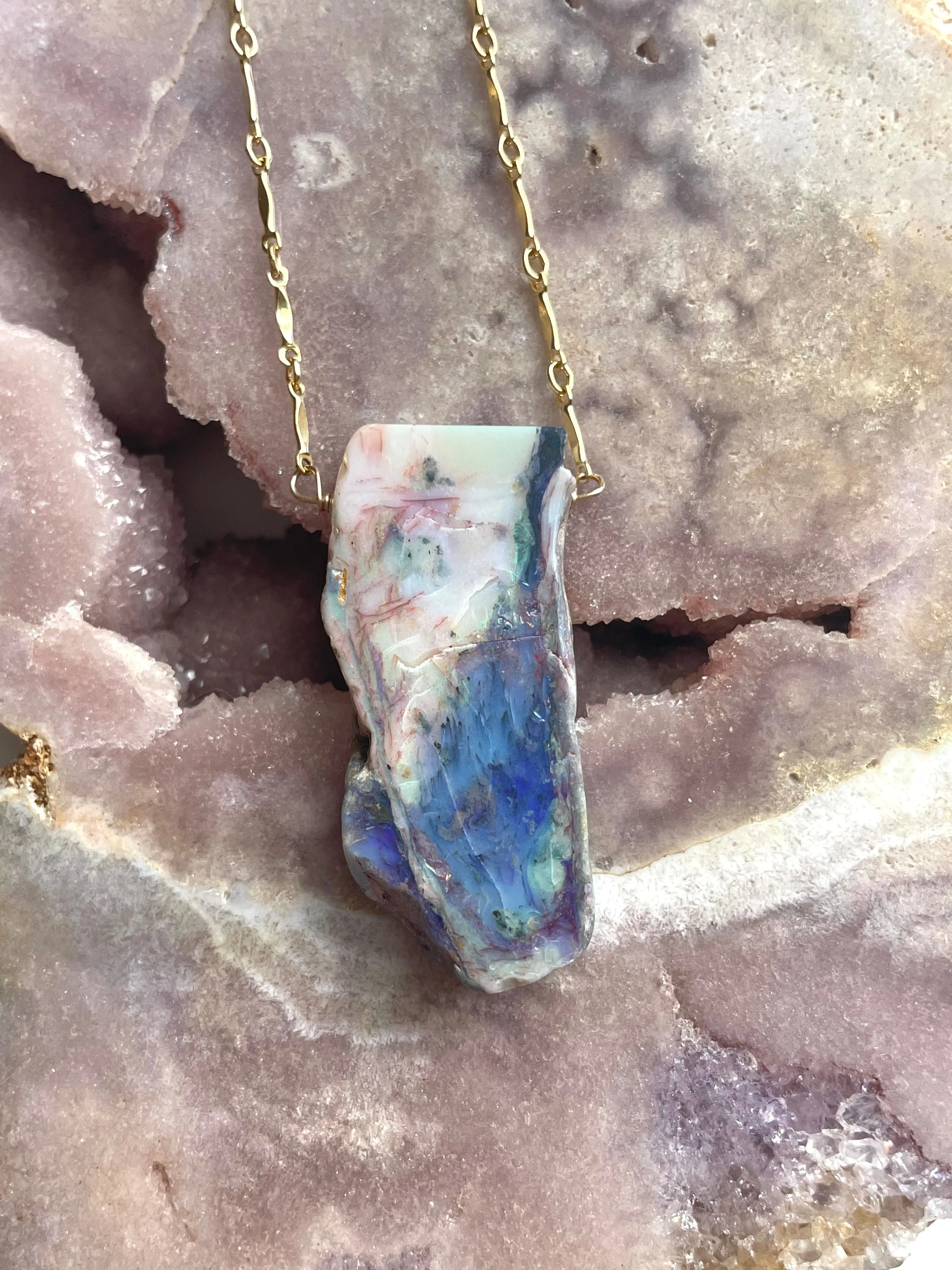 Large Raw Australian Opal Statement Necklace 14kt Gold Filled