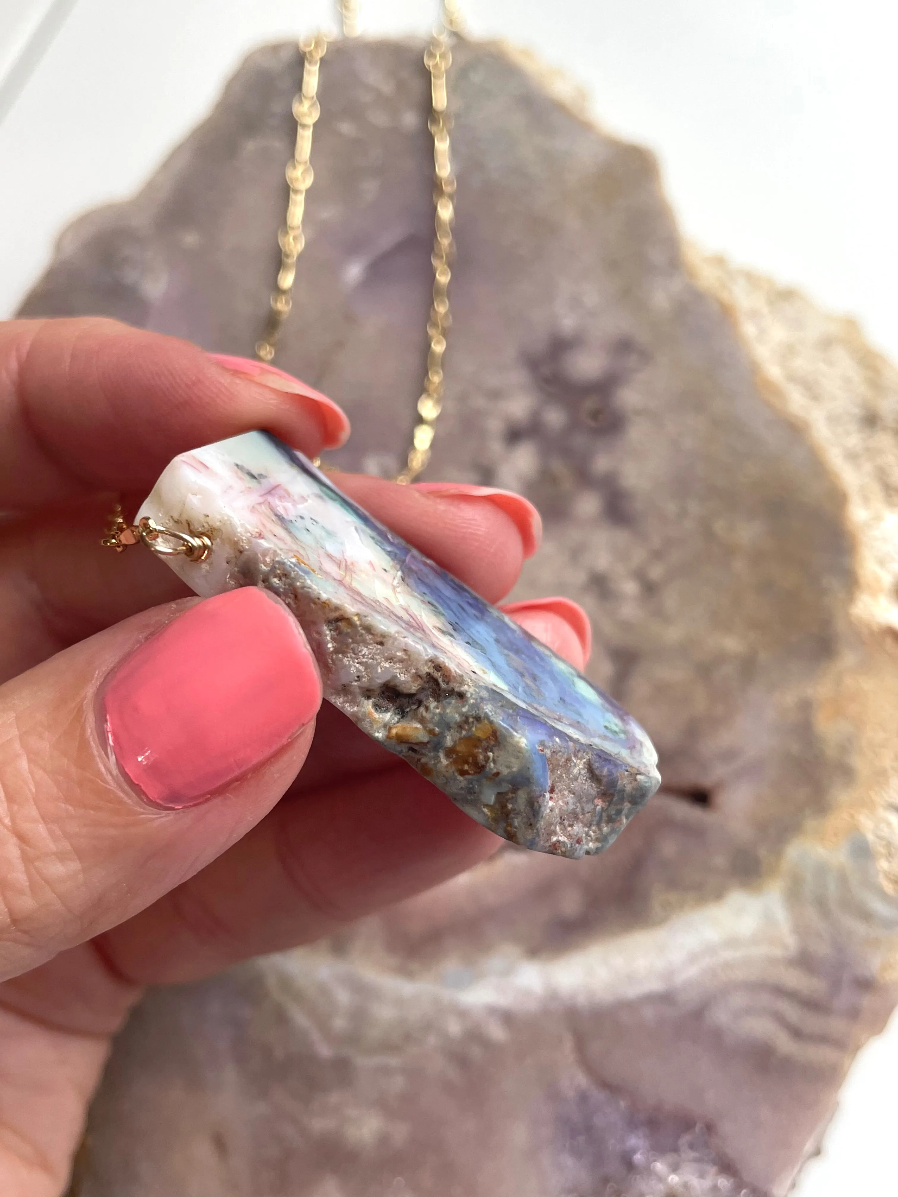 Large Raw Australian Opal Statement Necklace 14kt Gold Filled