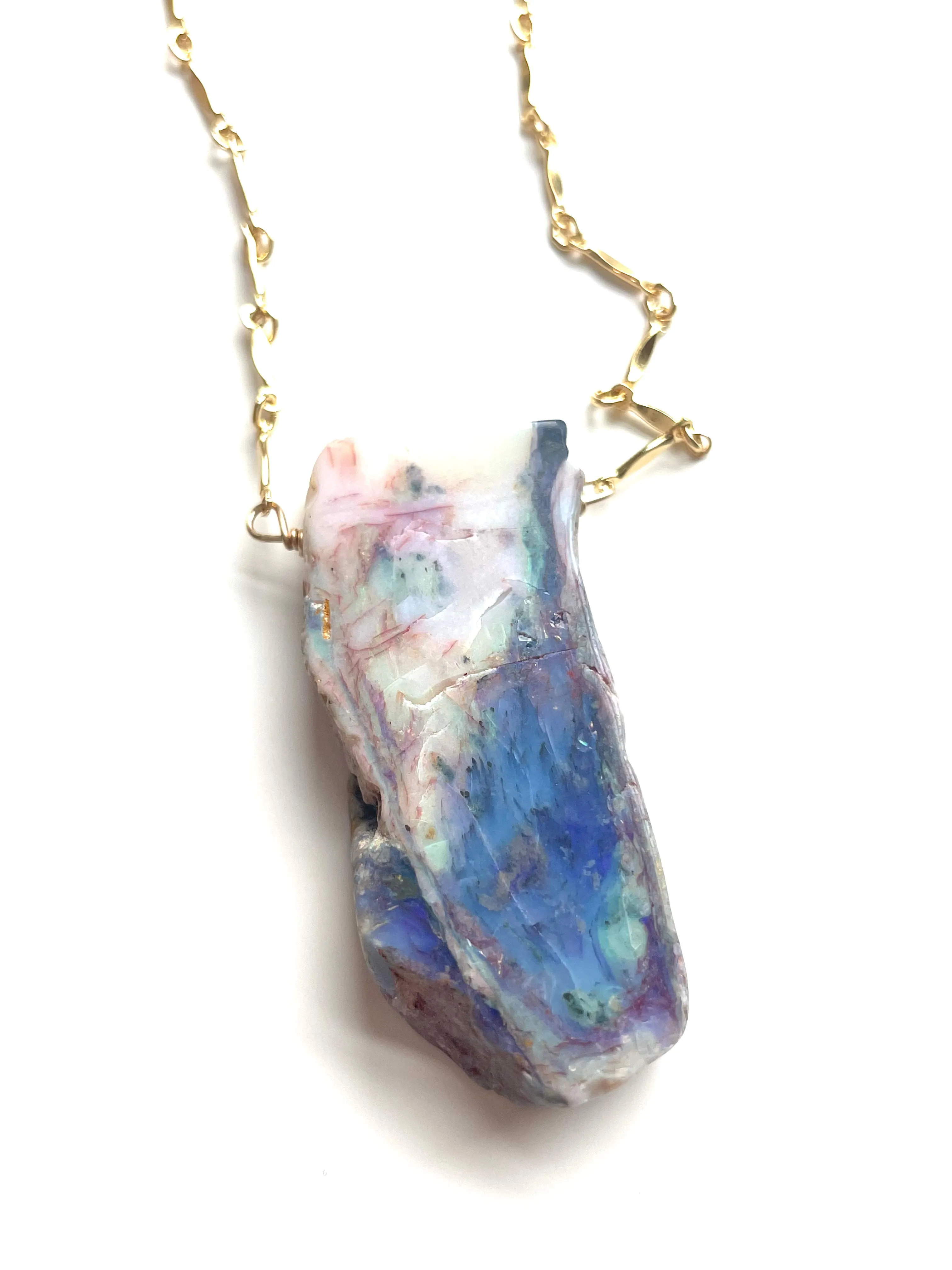 Large Raw Australian Opal Statement Necklace 14kt Gold Filled
