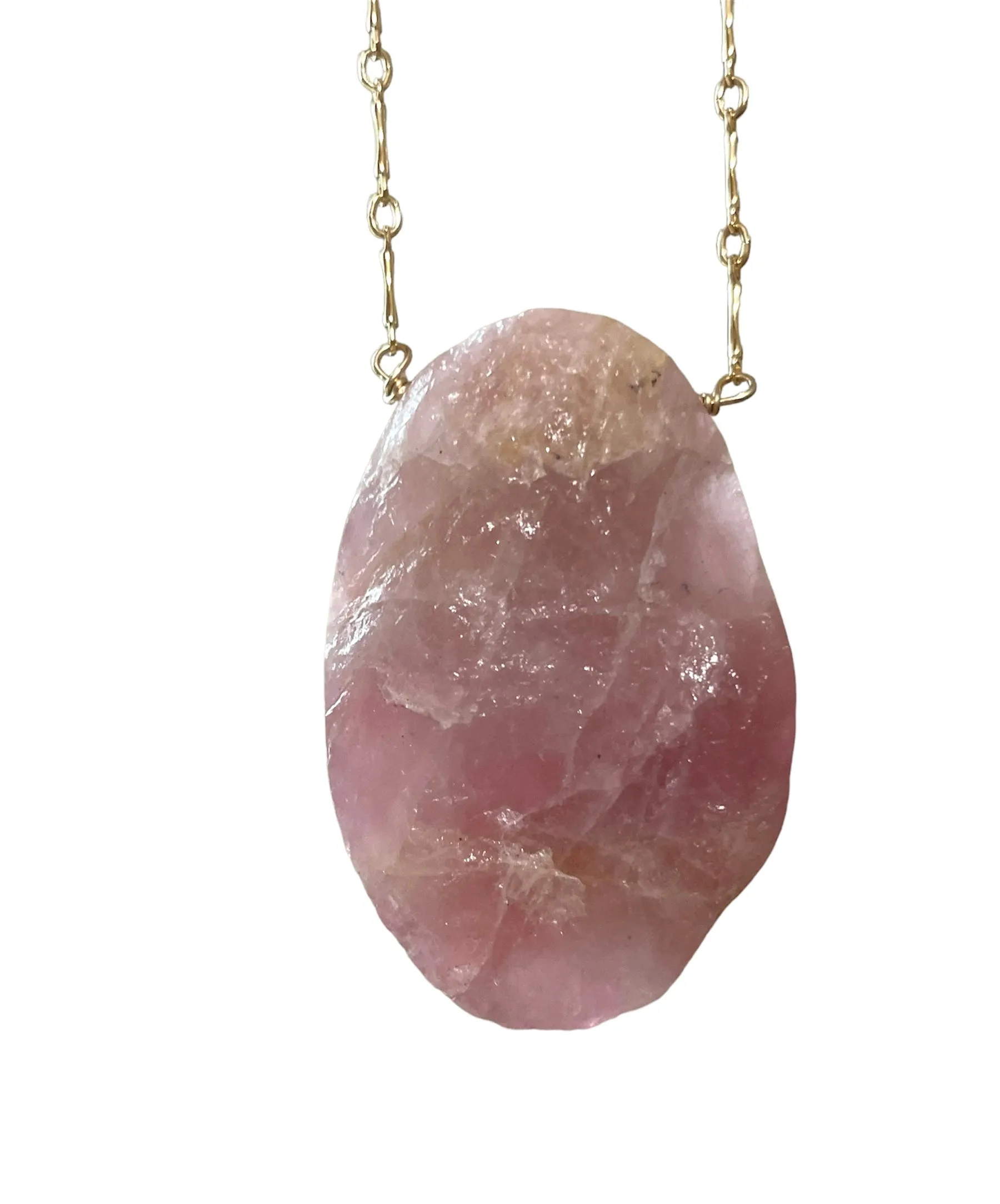 Large Raw Rose Quartz Statement Crystal Necklace Gold Filled