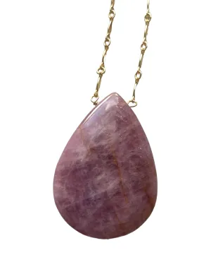 Large Rose Quartz Statement Crystal Necklace Gold Filled
