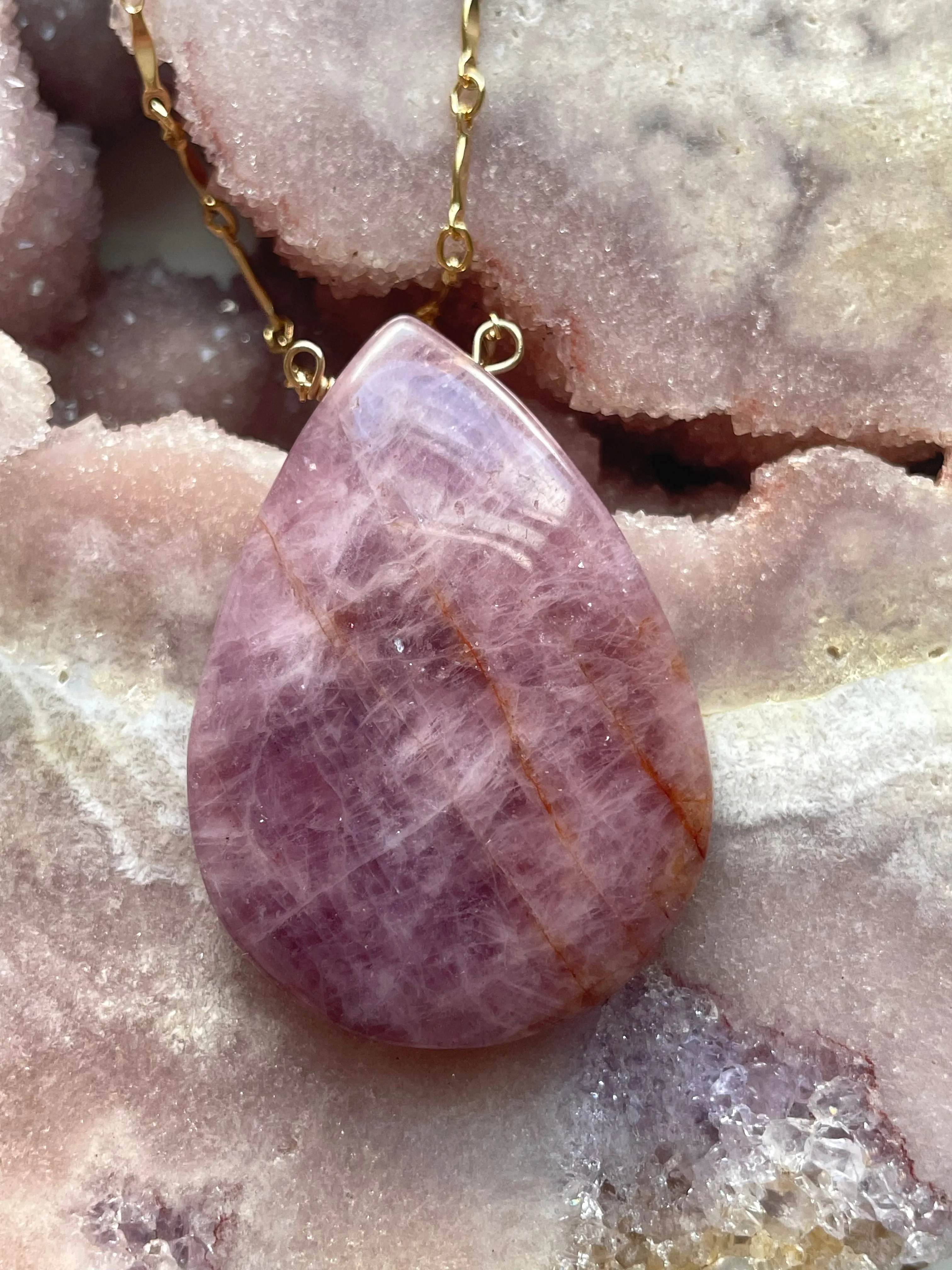 Large Rose Quartz Statement Crystal Necklace Gold Filled