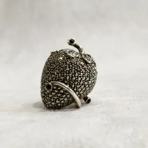 Large statement Strawberry Ring Silver Onyx Marcasite