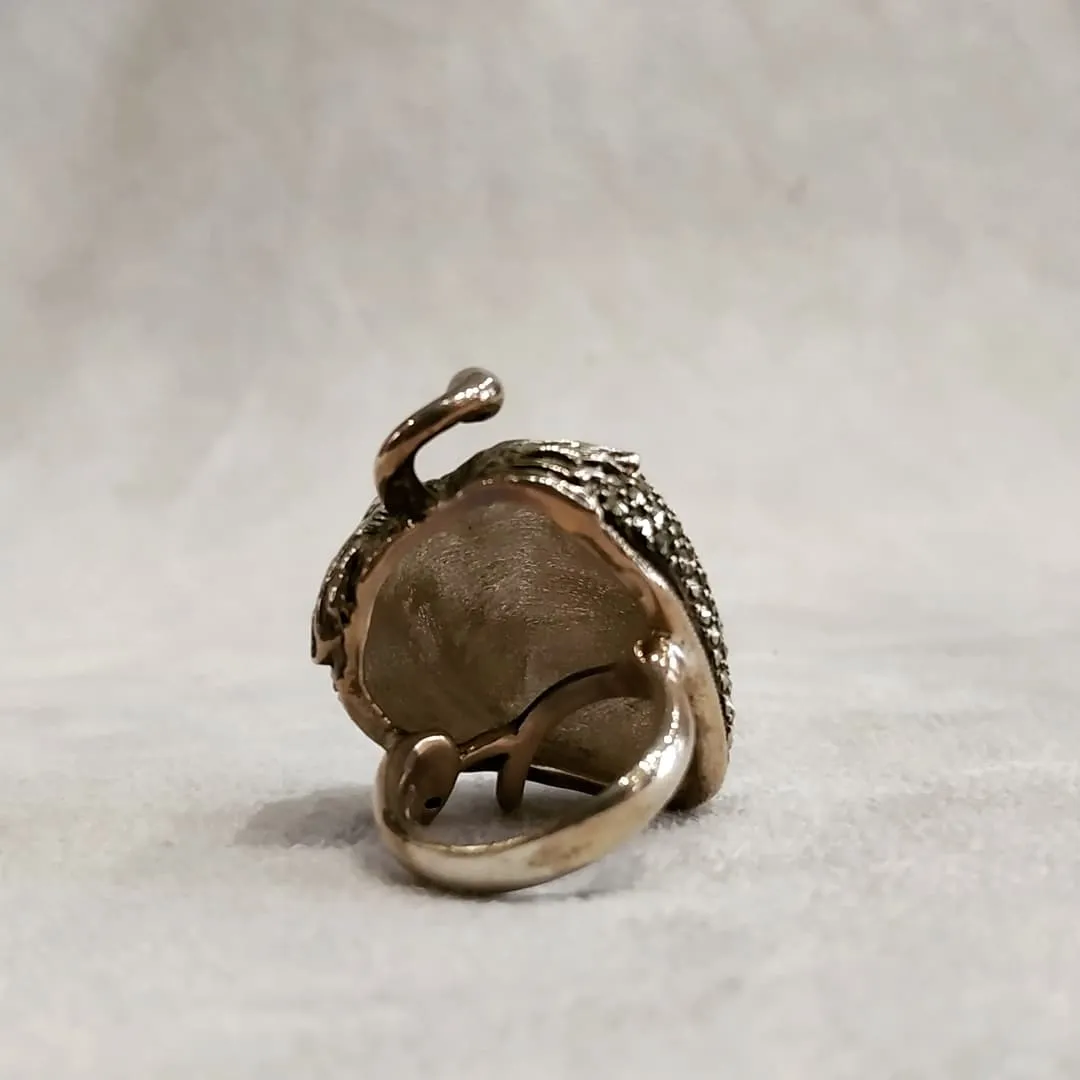 Large statement Strawberry Ring Silver Onyx Marcasite
