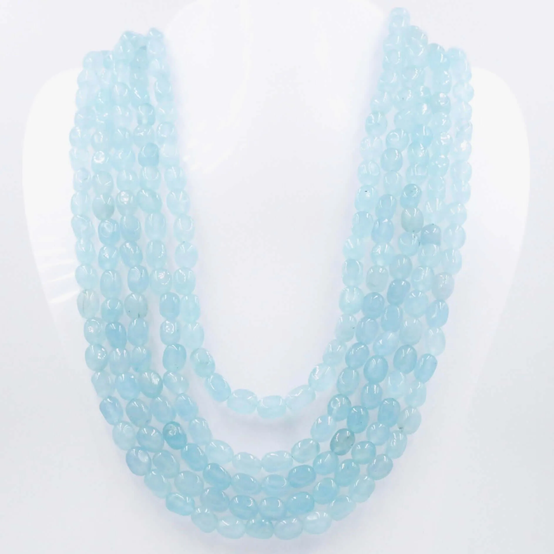 Layered Quartz Necklace Icy Blue Necklace Beaded Necklace Gemstone Necklace Long Necklace Blue Sarafa Indian Necklace SKU 6143222