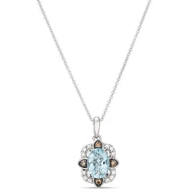 Le Vian 14K Vanilla Gold Oval Sea Blue Aquamarine Pendant Necklace with Vanilla and Coloate Diamond Halo