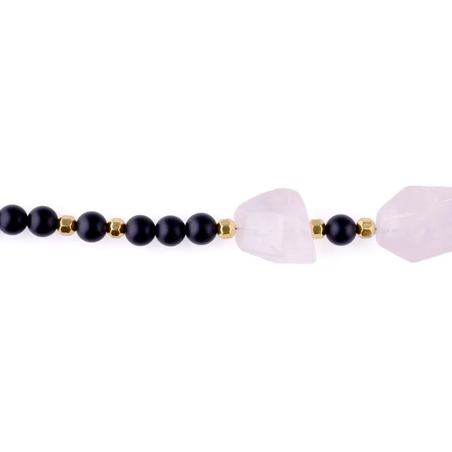 Limited Edition Rose Quartz Nugget with Gemstones and Hematite Beads Necklace Kit -  Matte Onyx and Gold