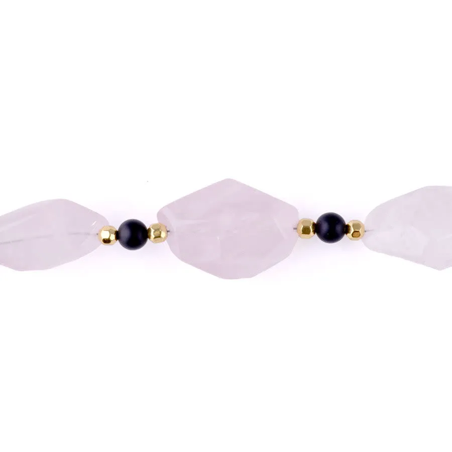 Limited Edition Rose Quartz Nugget with Gemstones and Hematite Beads Necklace Kit -  Matte Onyx and Gold