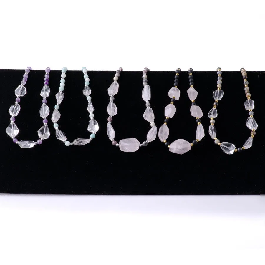 Limited Edition Rose Quartz Nugget with Gemstones and Hematite Beads Necklace Kit -  Matte Onyx and Gold
