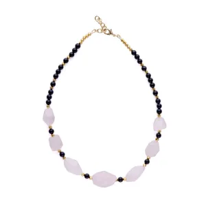 Limited Edition Rose Quartz Nugget with Gemstones and Hematite Beads Necklace Kit -  Matte Onyx and Gold