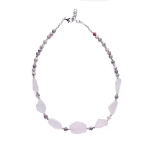 Limited Edition Rose Quartz Nugget with Gemstones and Hematite Beads Necklace Kit - Porcelain Jasper and Silver
