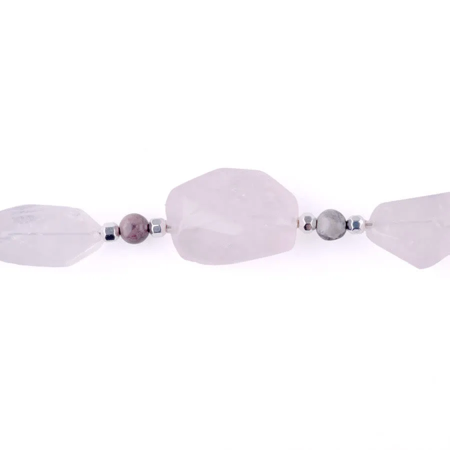 Limited Edition Rose Quartz Nugget with Gemstones and Hematite Beads Necklace Kit - Porcelain Jasper and Silver