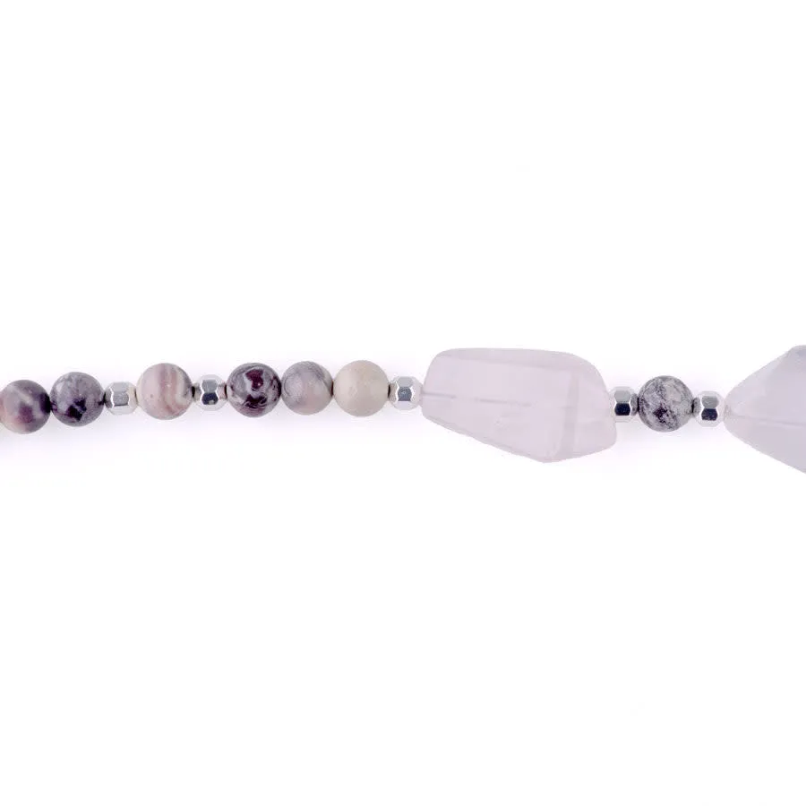 Limited Edition Rose Quartz Nugget with Gemstones and Hematite Beads Necklace Kit - Porcelain Jasper and Silver