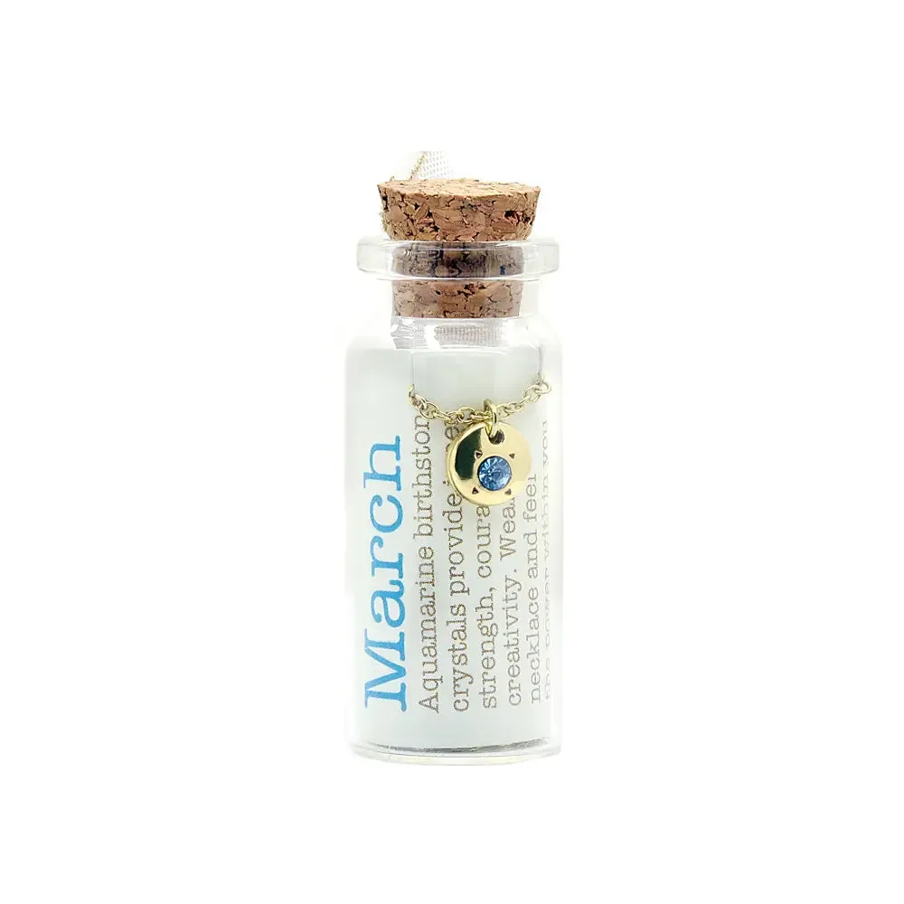 Lucky Feather Birthstone Bottle Necklace: March